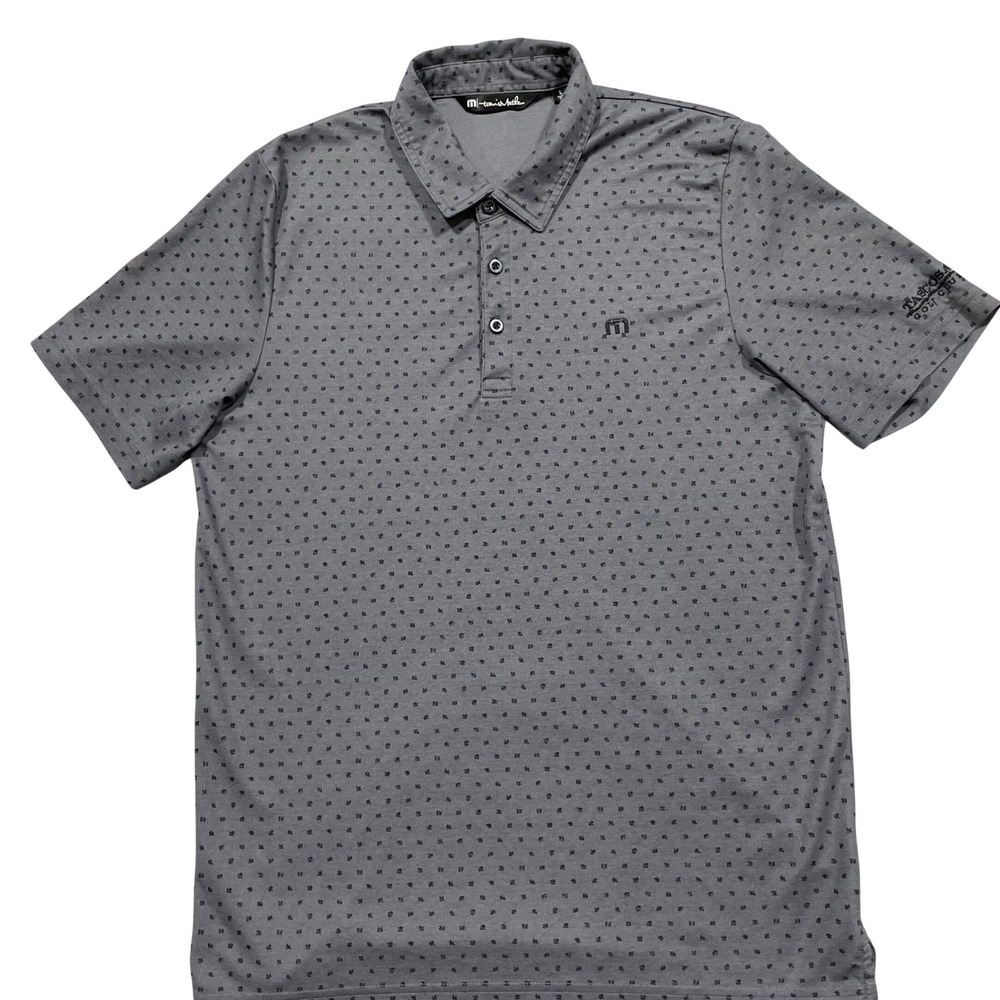 TravisMathew Mens Gray Geometric Print Golf Polo Shirt Tascosa Golf Club Large